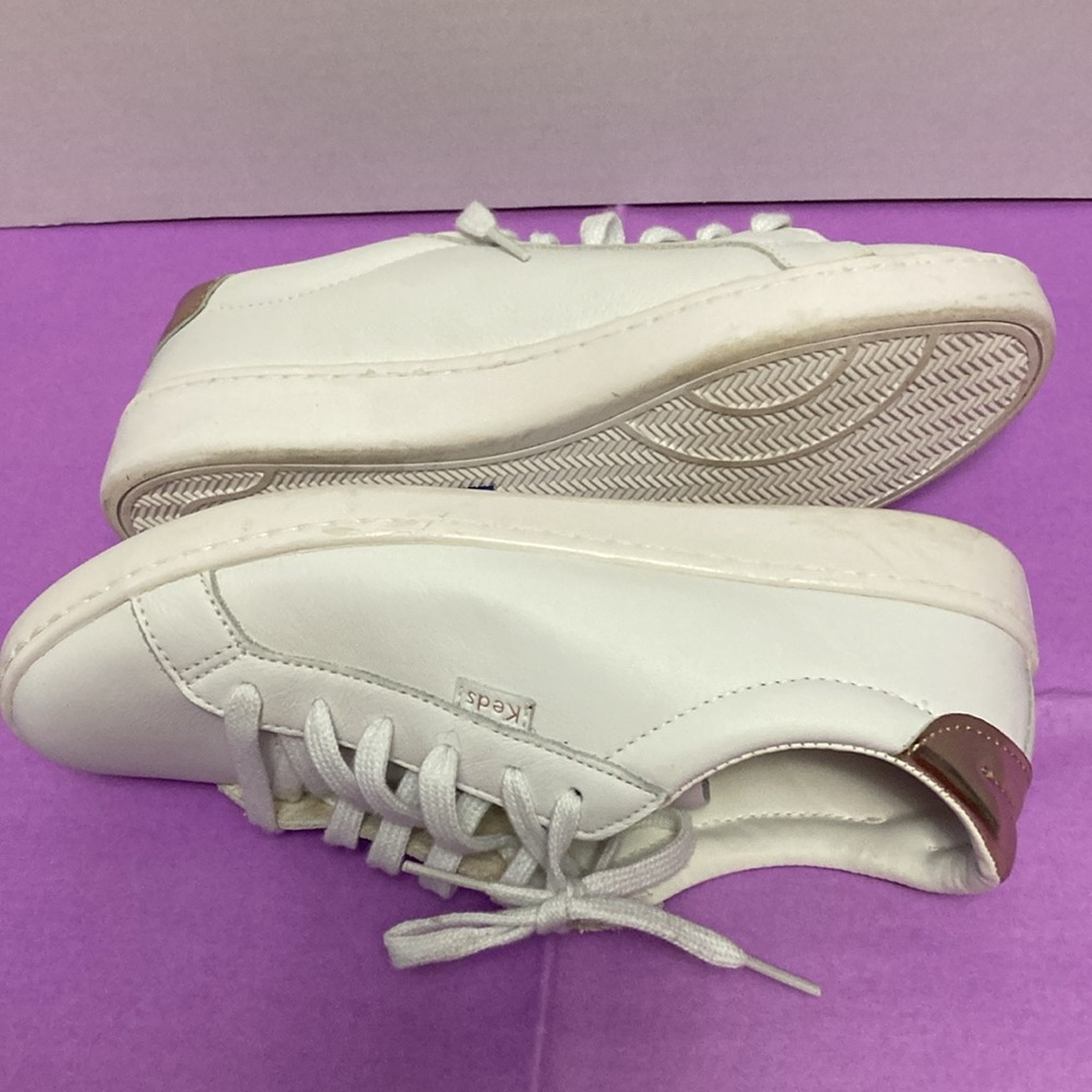 keds womens orthlite white leather sneakers casual metallic rose gold heel 7 1/2 - Picture 4 of 10